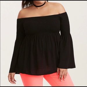 Torrid Smocked Off Shoulder Babydoll Top sz 1